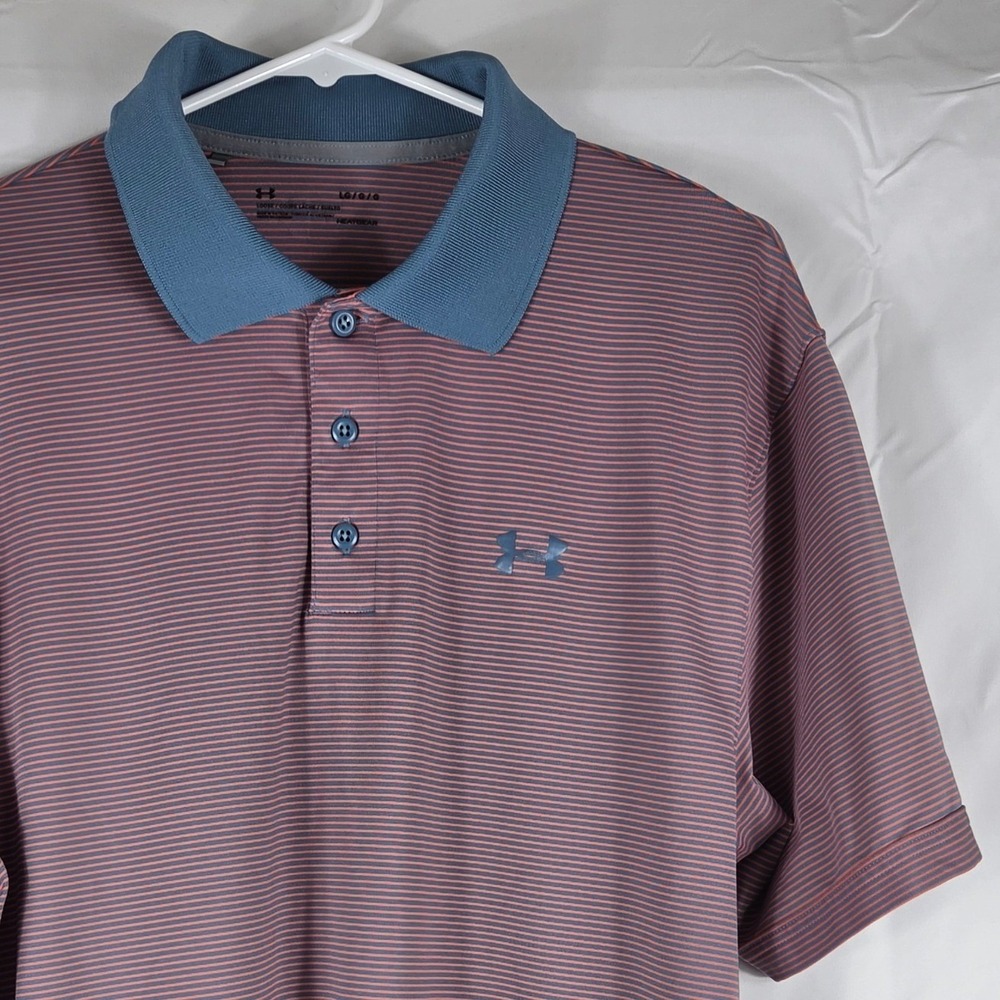 Under Armour Mens HeatGear Loose Fit Striped Polo Shirt Large Blue Orange